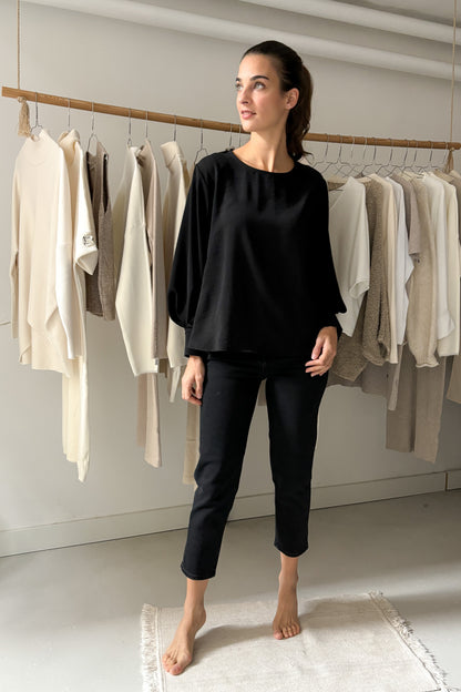 Bő ujjszabású blúz - fekete