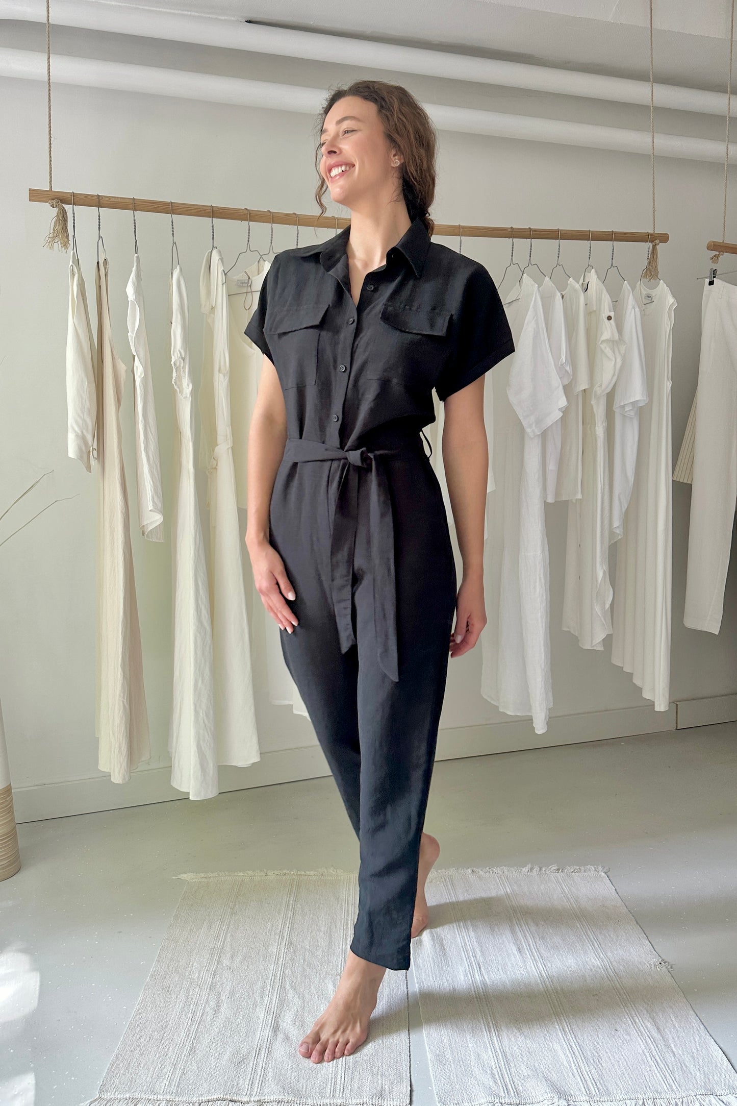 Linen jumpsuit with binding