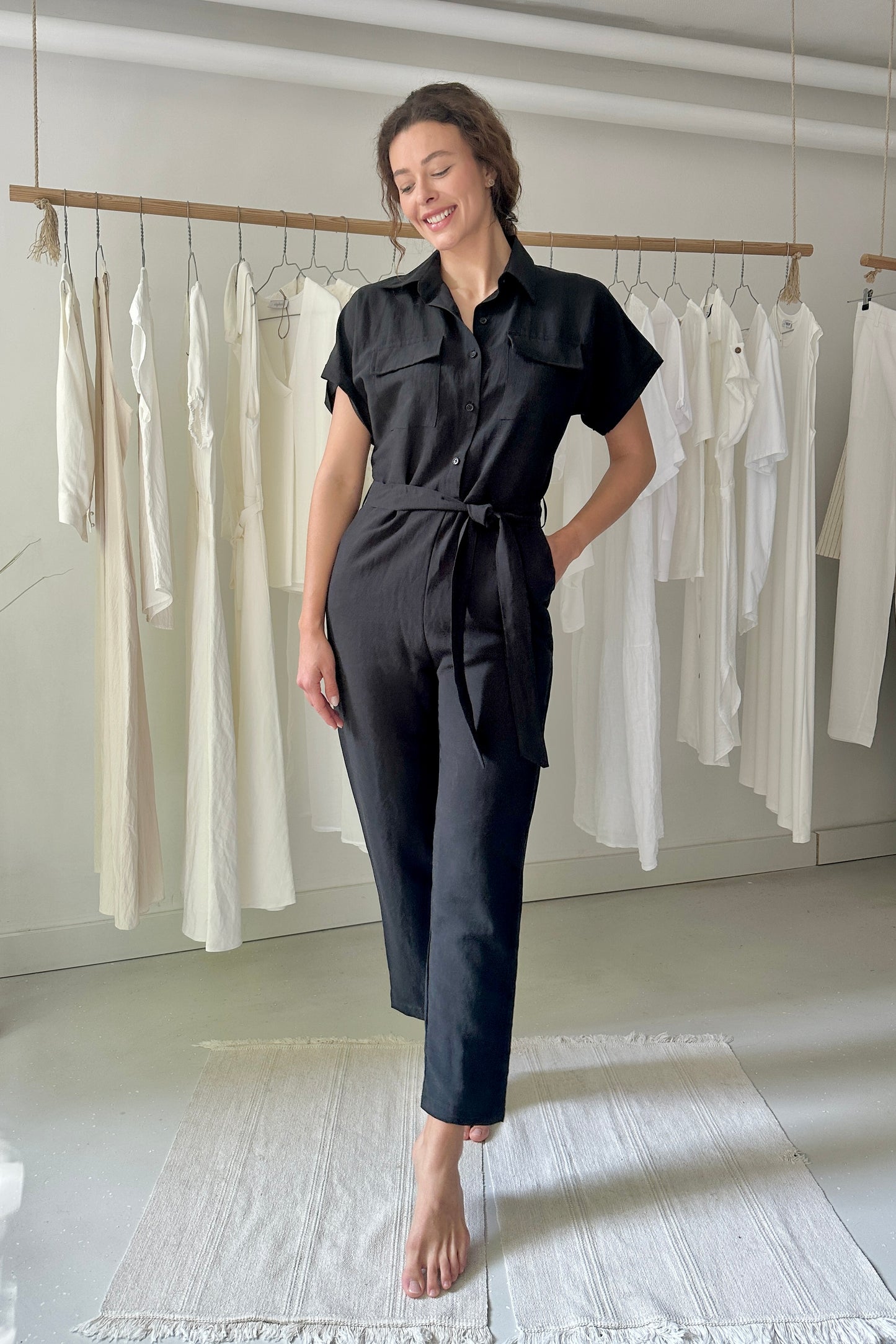 Linen jumpsuit with binding