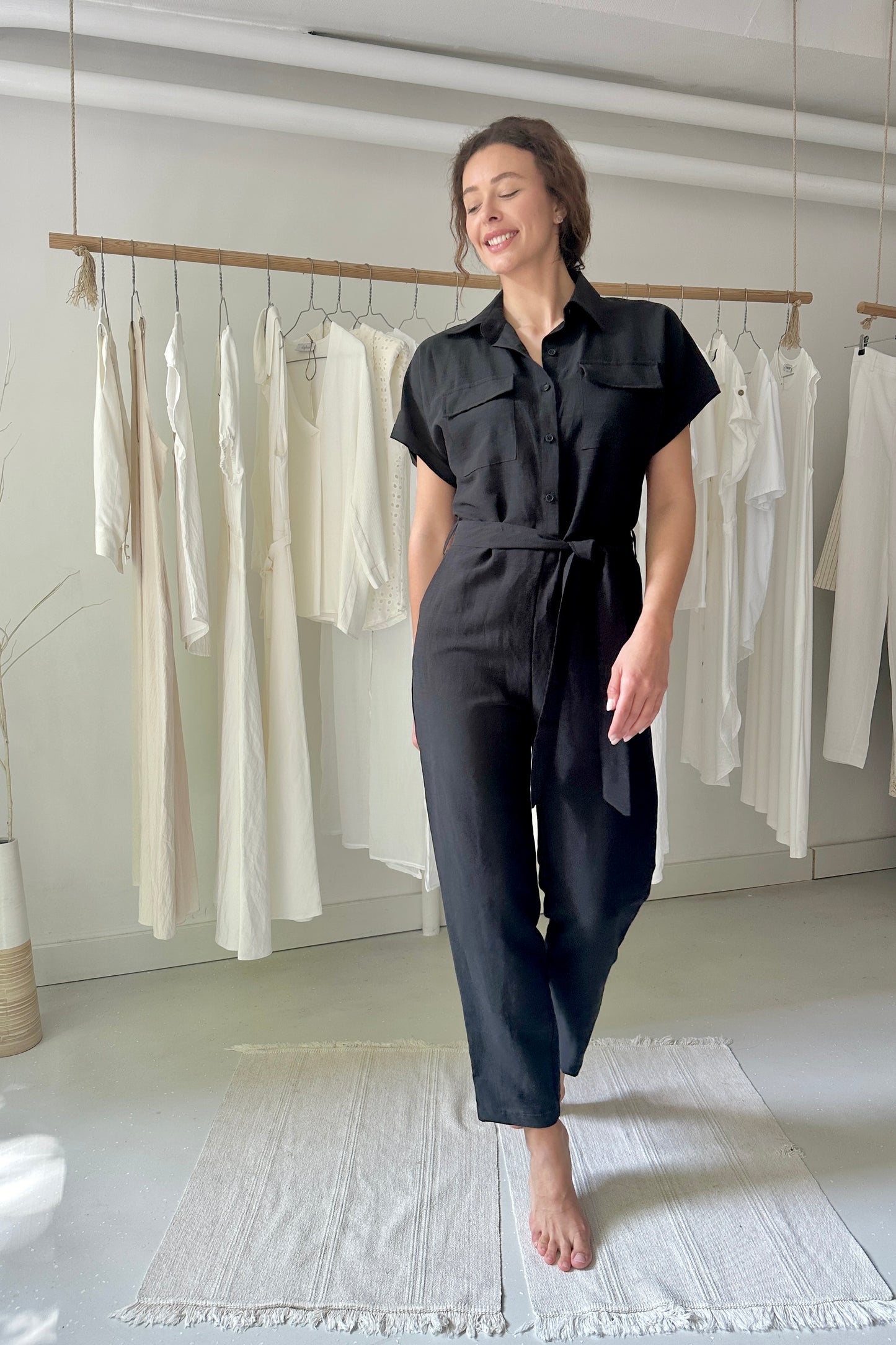 Linen jumpsuit with binding