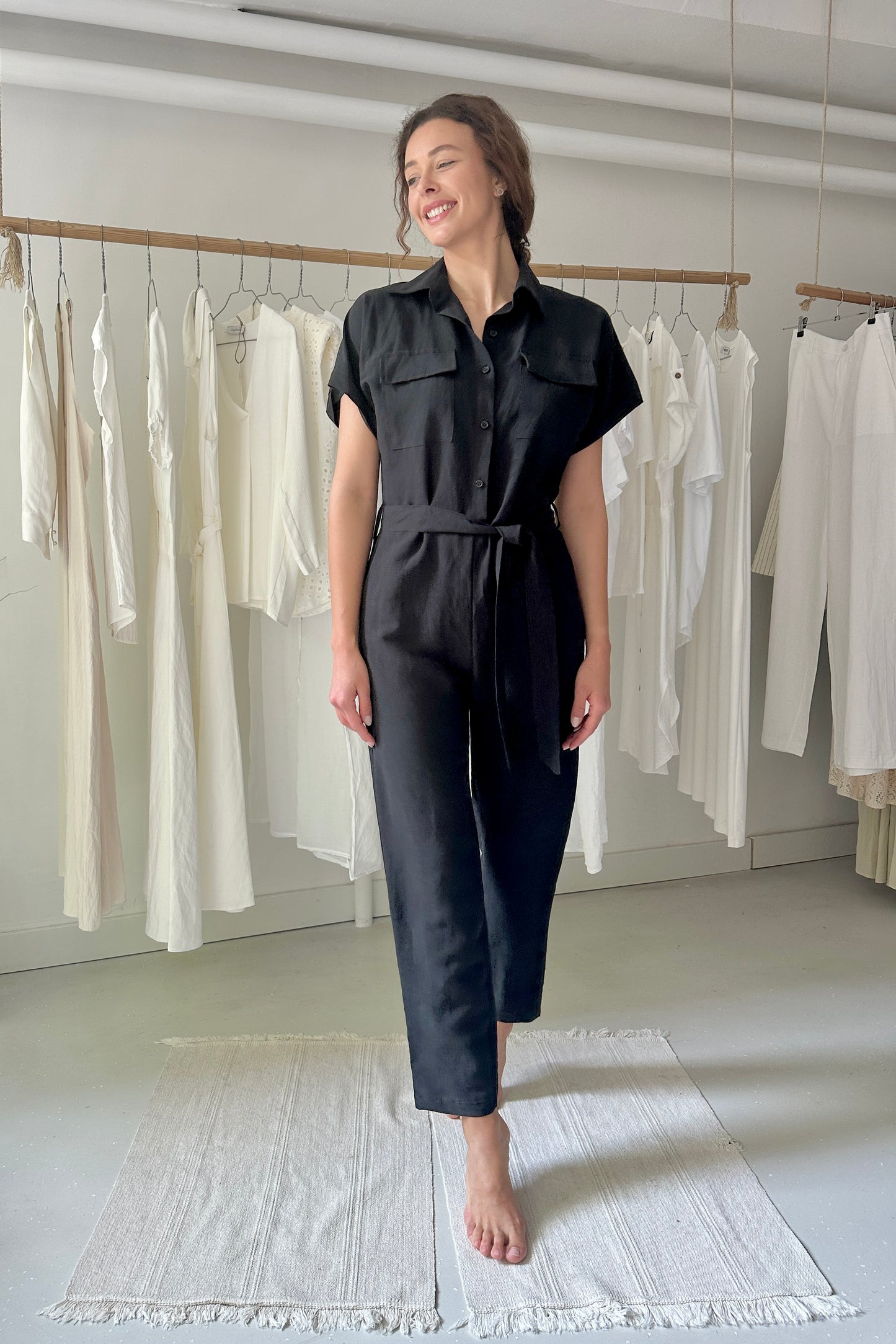 Linen jumpsuit with binding