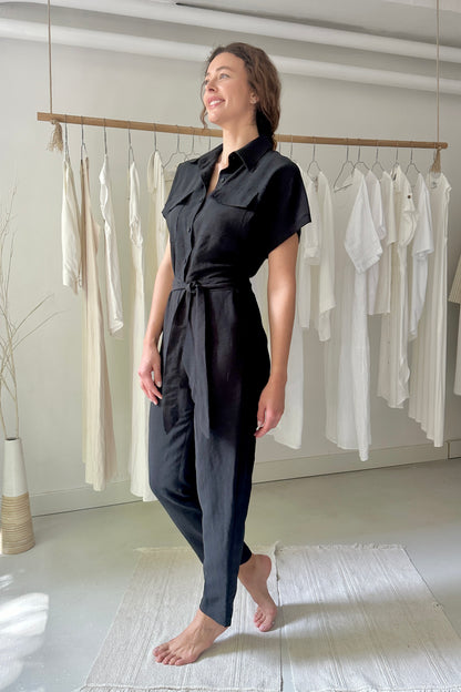 Linen jumpsuit with binding