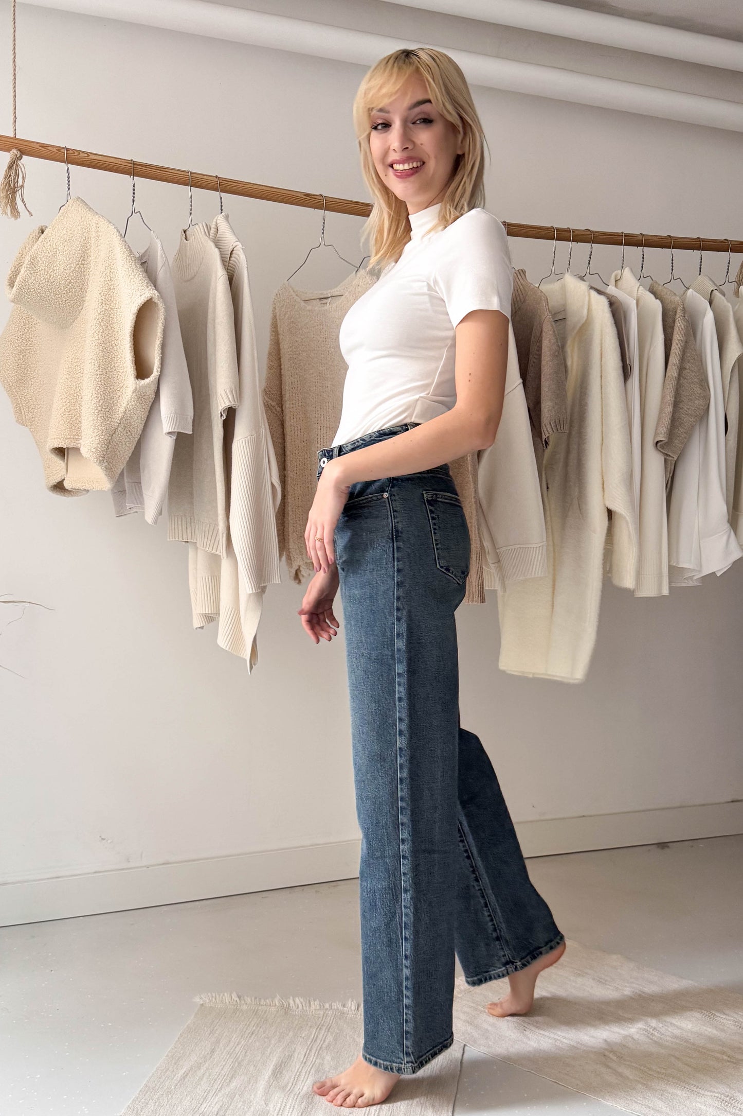 Egyenes szárú farmernadrág-sötétkék