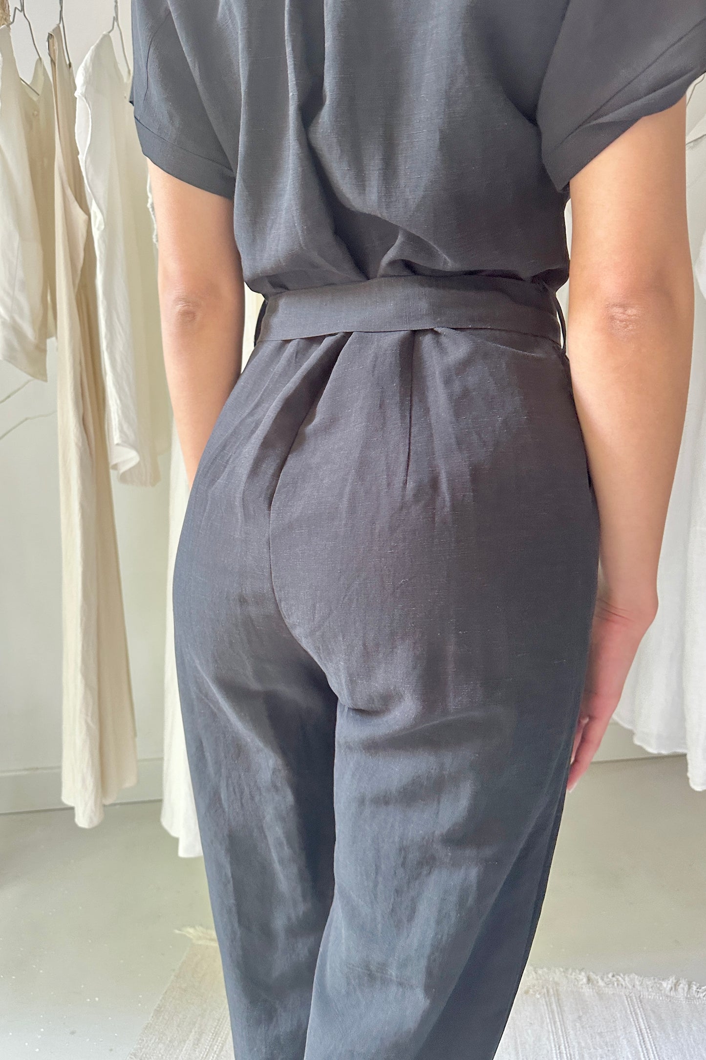 Linen jumpsuit with binding
