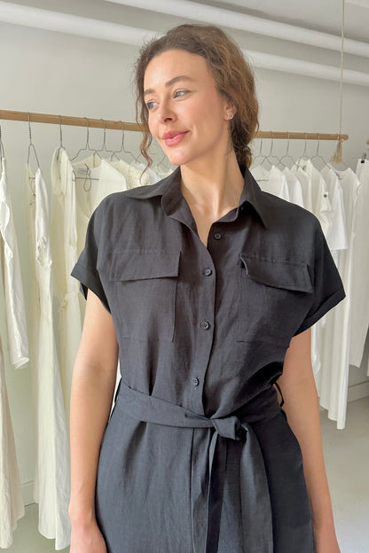 Linen jumpsuit with binding