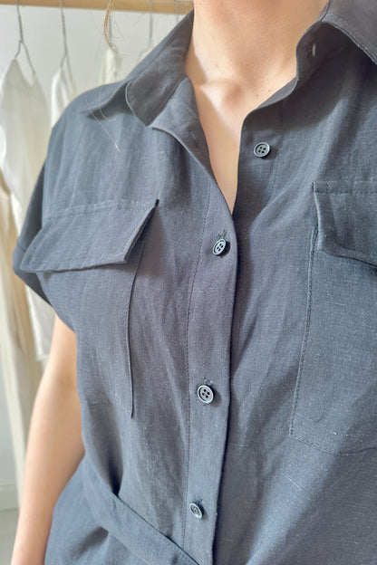 Linen jumpsuit with binding