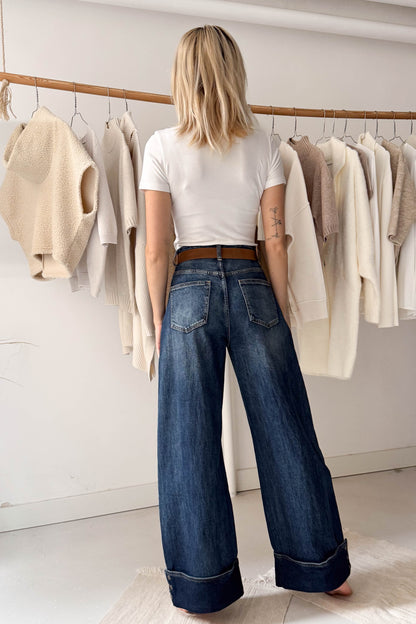 Ballon farmernadrág velúr övvel