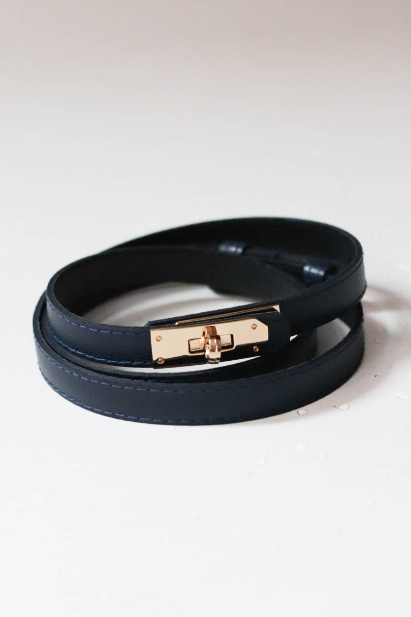 Állítható bőr öv-sötétkék