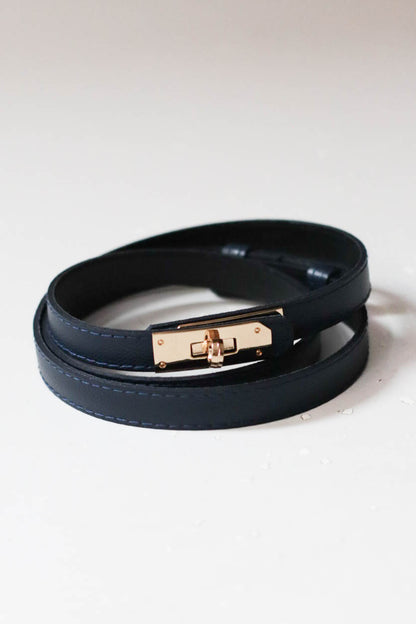 Állítható bőr öv-sötétkék