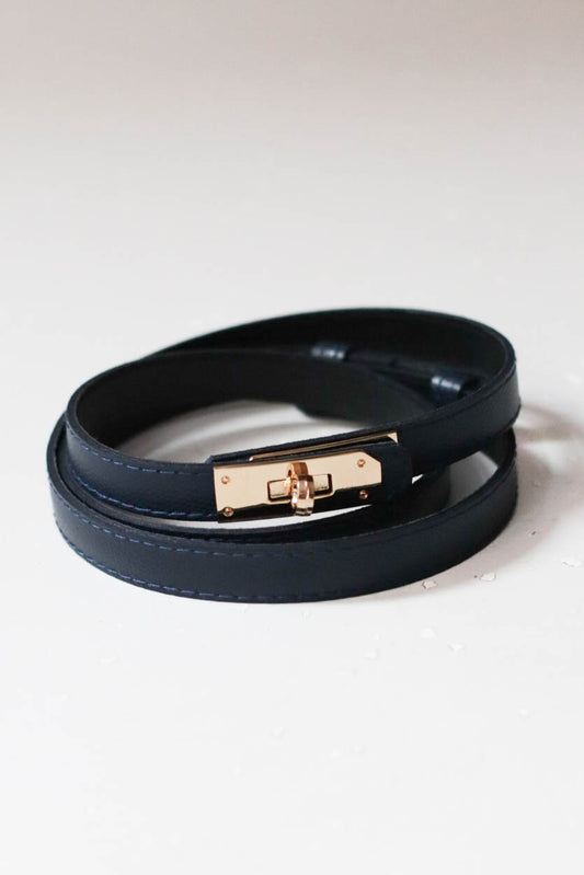 Állítható bőr öv-sötétkék