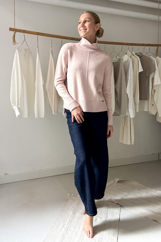 Garbós pulóver - púderrózsaszín