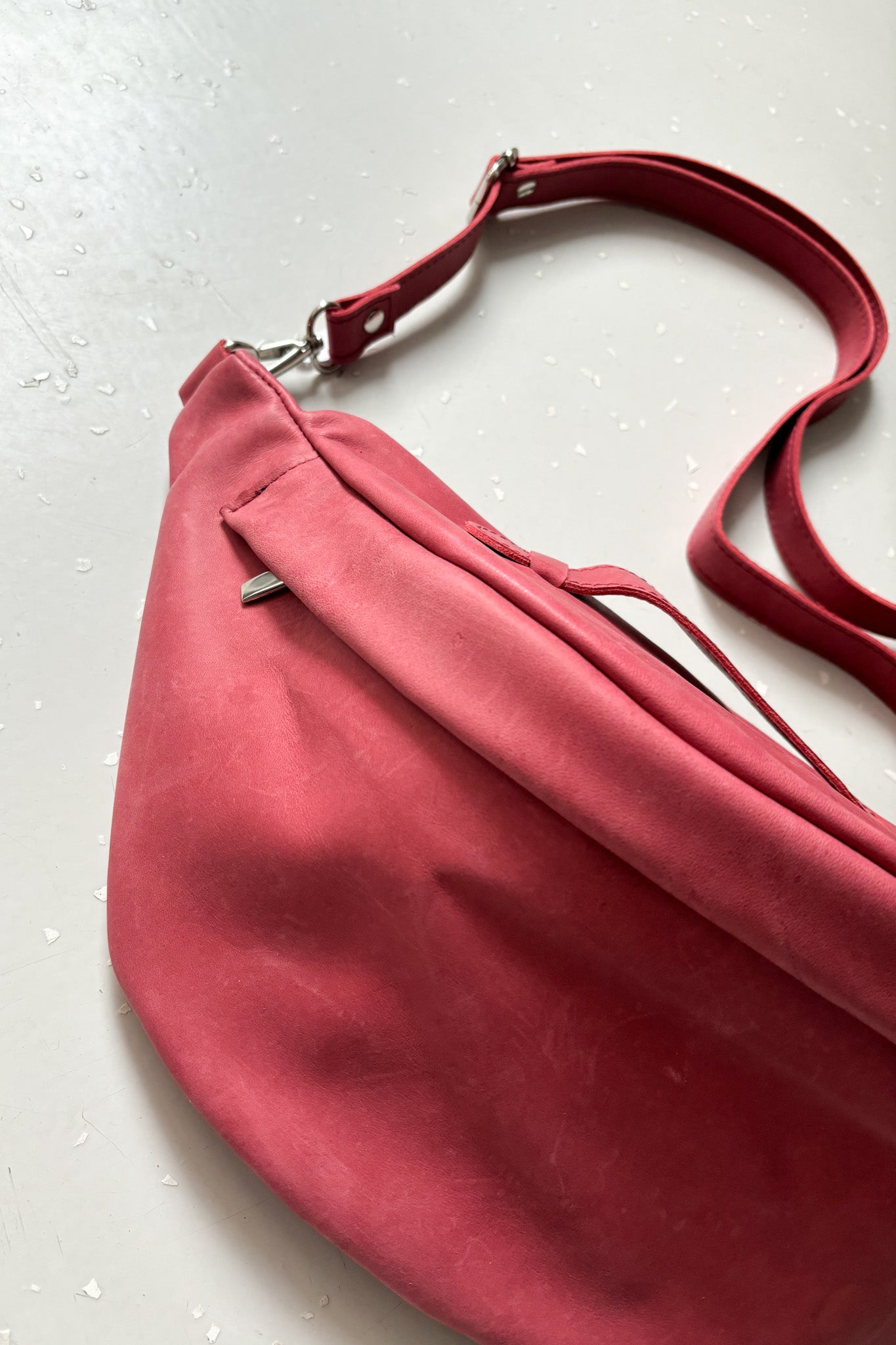 Oversize bőr övtáska - korallpiros