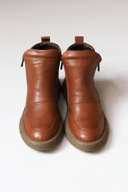 Cseresznyefa barna színű bőr bokacsizma