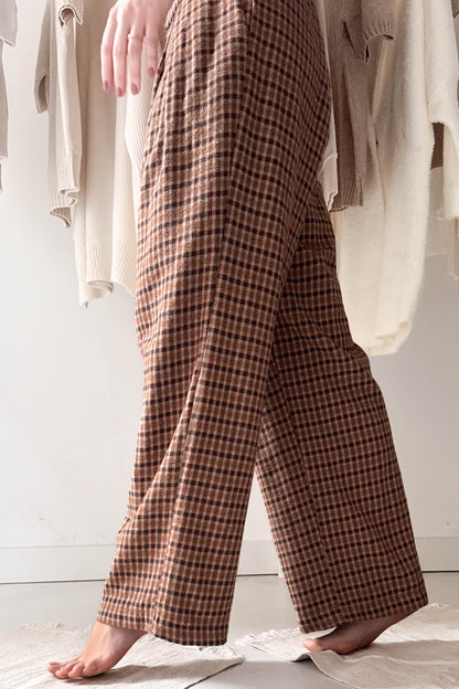 Bélelt, vastag kockás nadrág-rókavörös