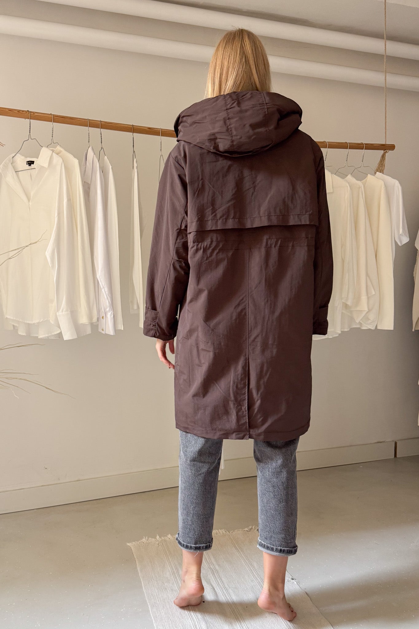 Bélelt, kapucnis kabát - csokibarna