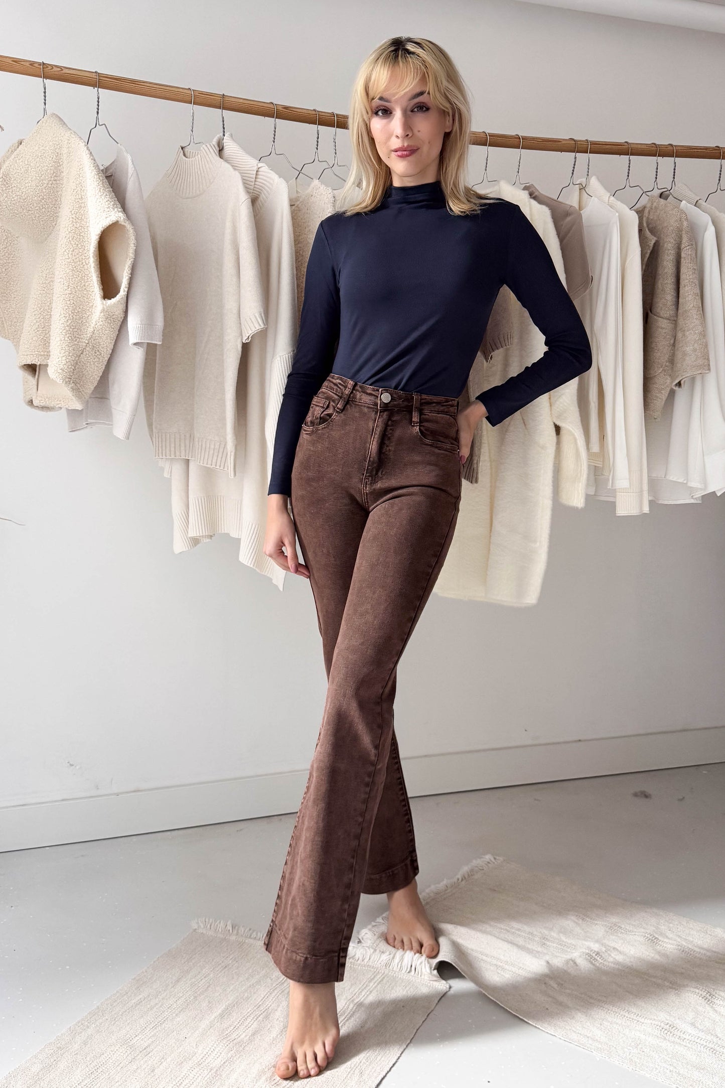 Wide leg farmer nadrág-rozsdabarna