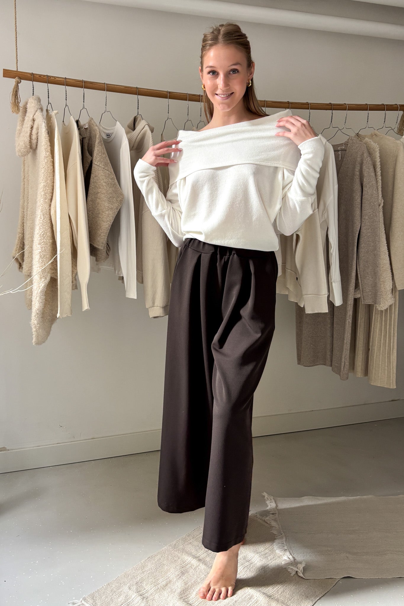 Kámzsanyakú pulóver - fehér