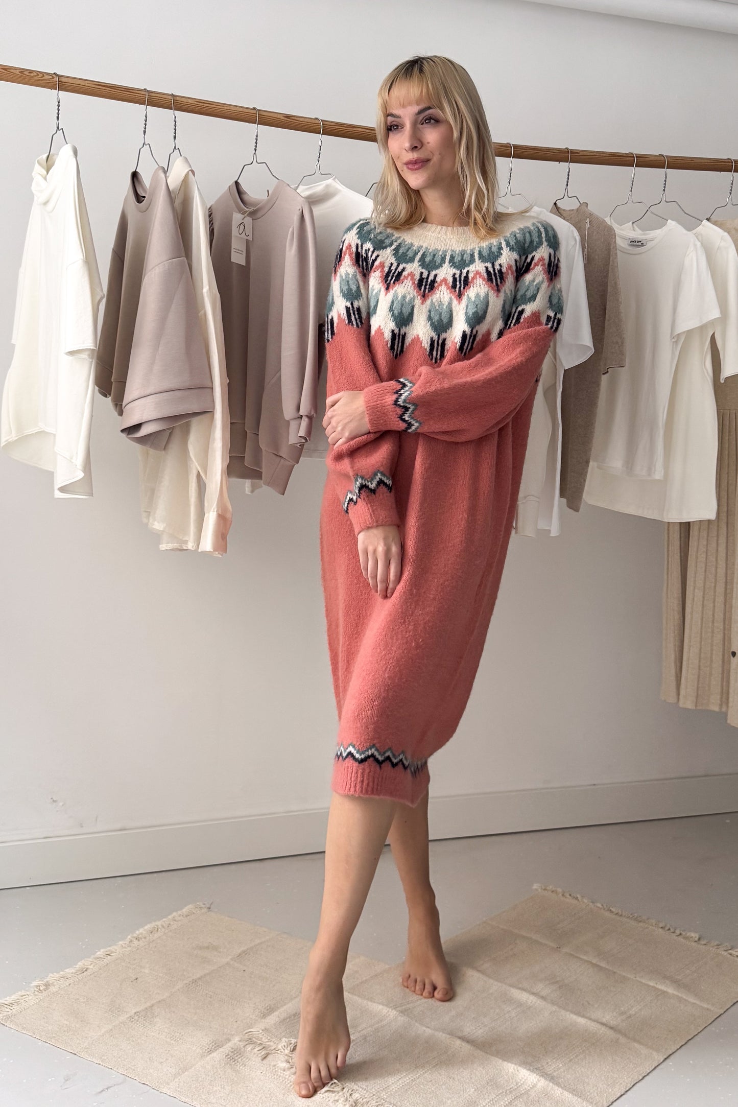 Mintás vastag kötött midi ruha