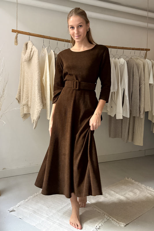 Kordbársony midiruha - csokibarna