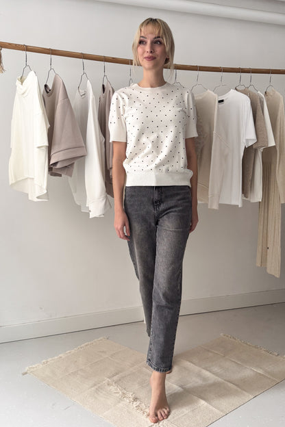 Pöttyös kötött rövidujjú felső