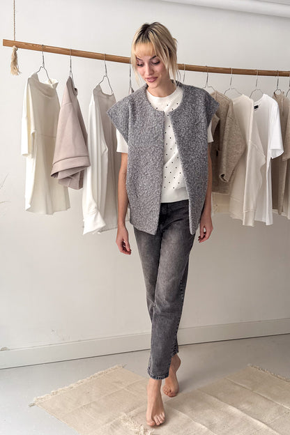 Oversize, szőrös mellény - sötétszürke