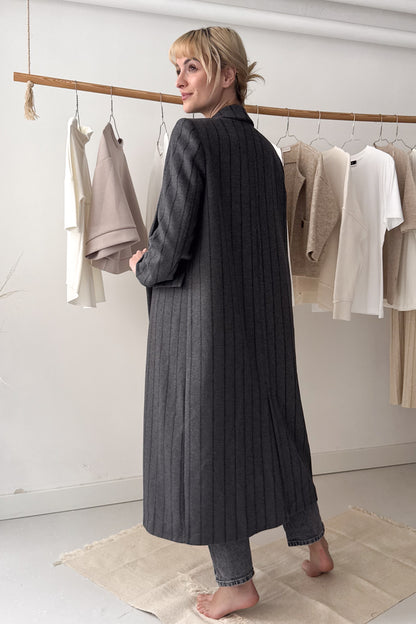 Gray striped long coat