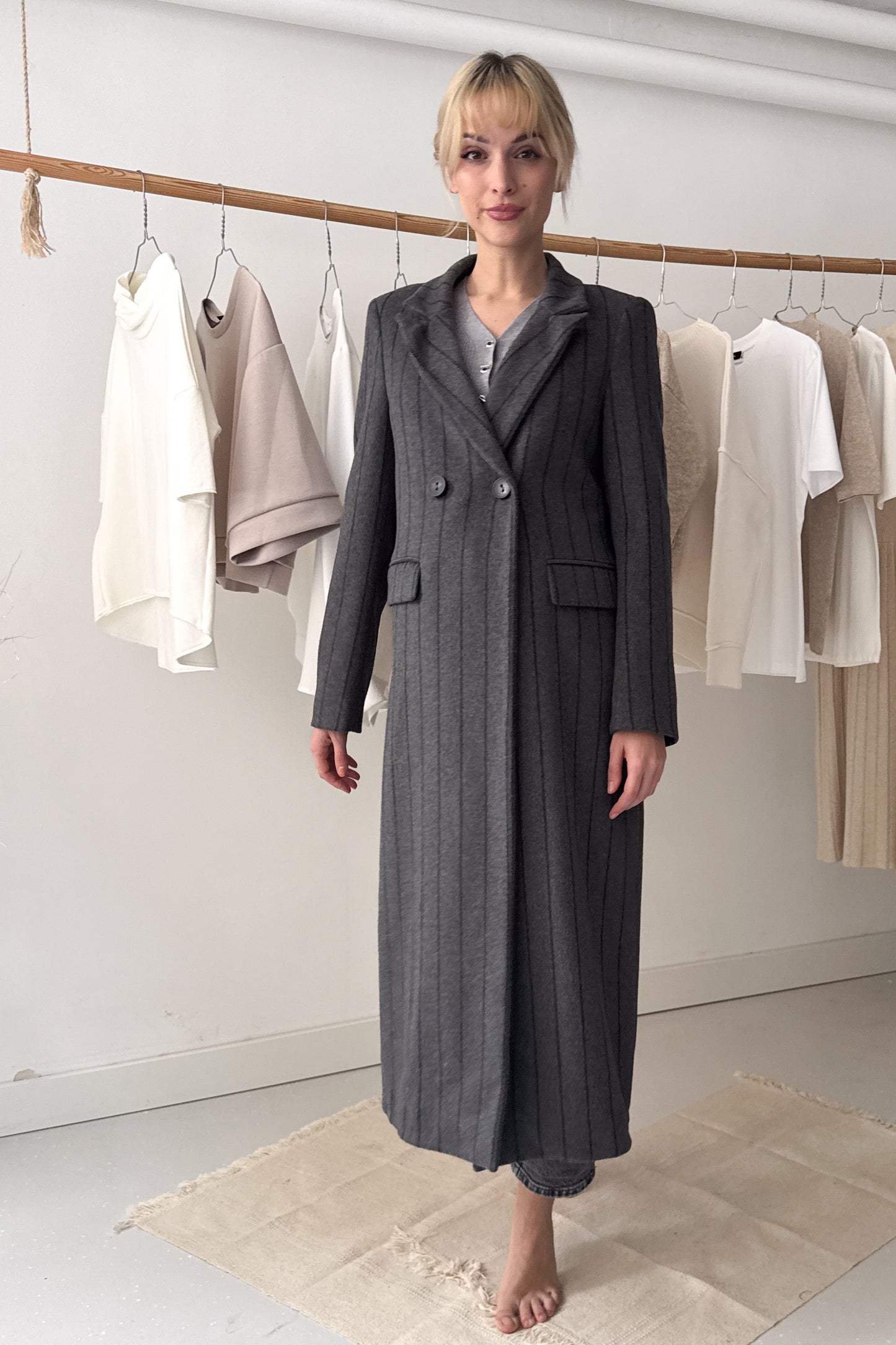 Gray striped long coat