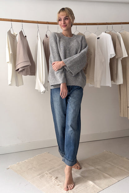 Oversize, kötött pulóver - szürke