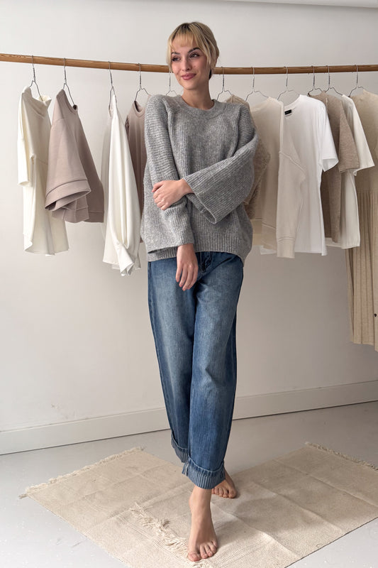 Oversize, kötött pulóver - szürke