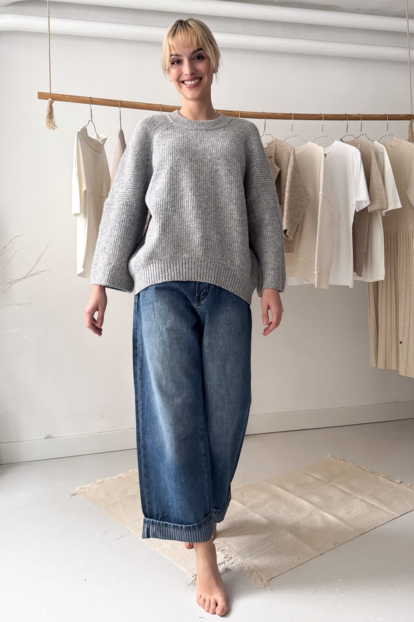 Oversize, kötött pulóver - szürke