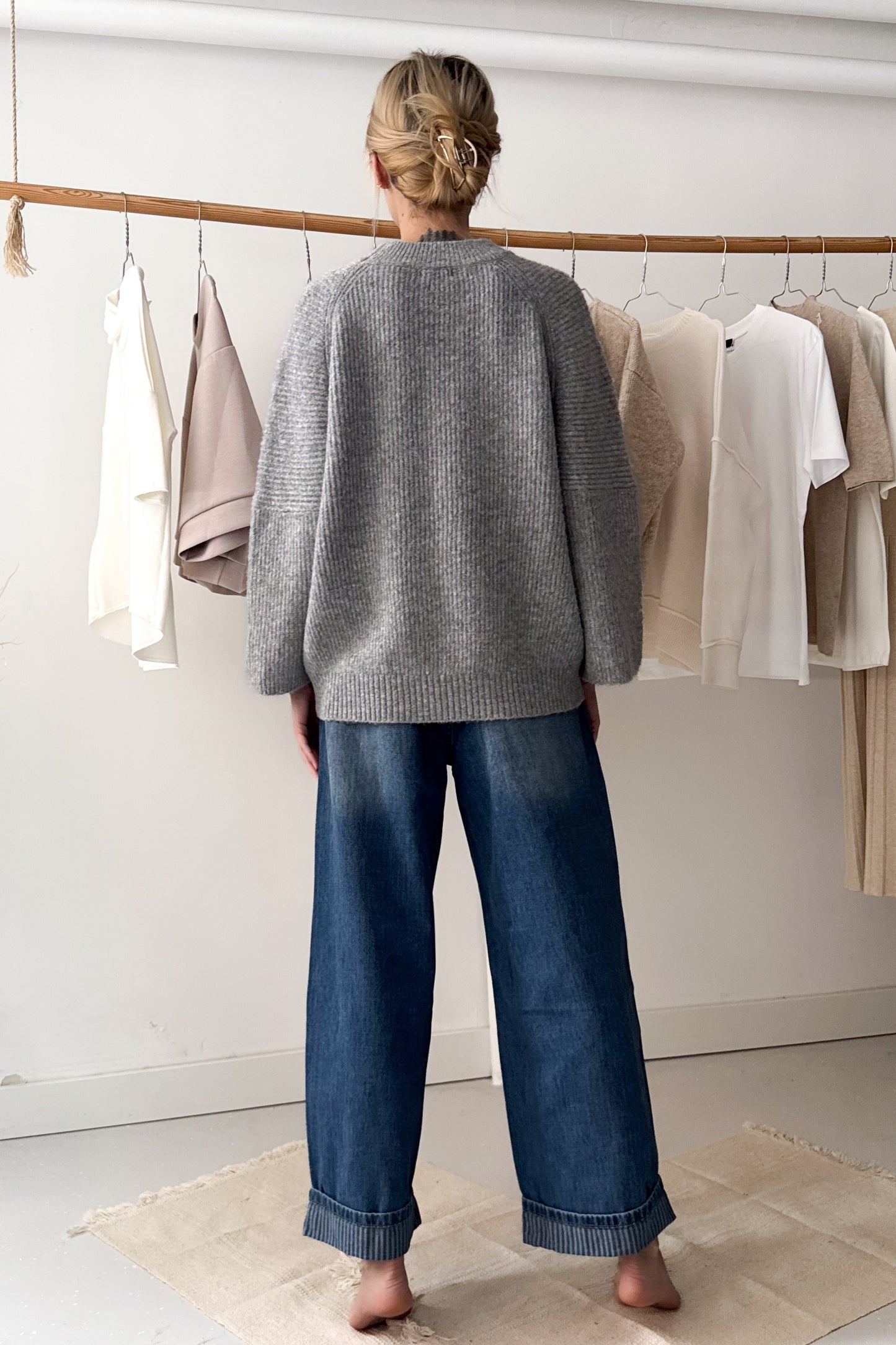 Oversize, kötött pulóver - szürke