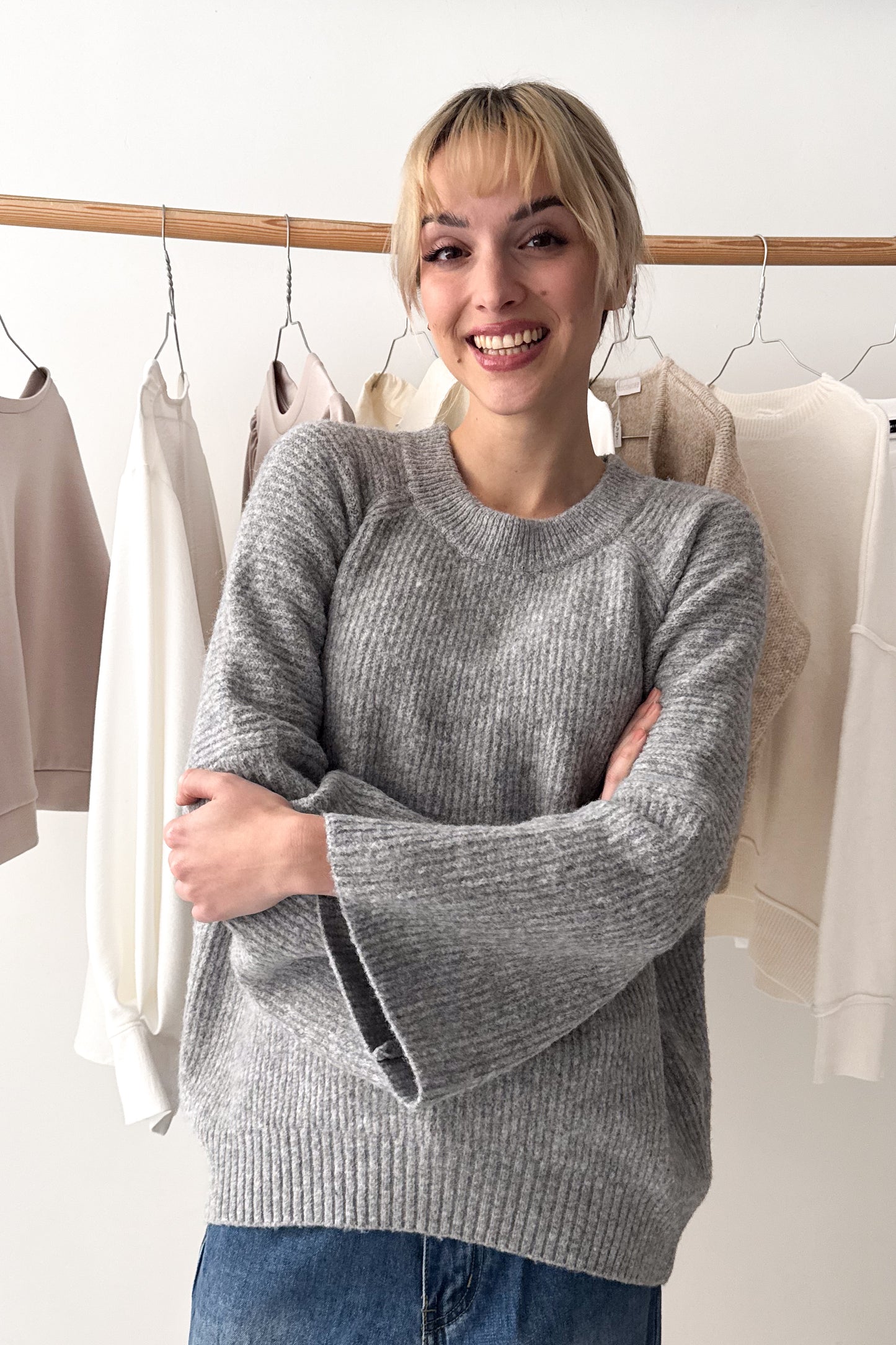 Oversize, kötött pulóver - szürke