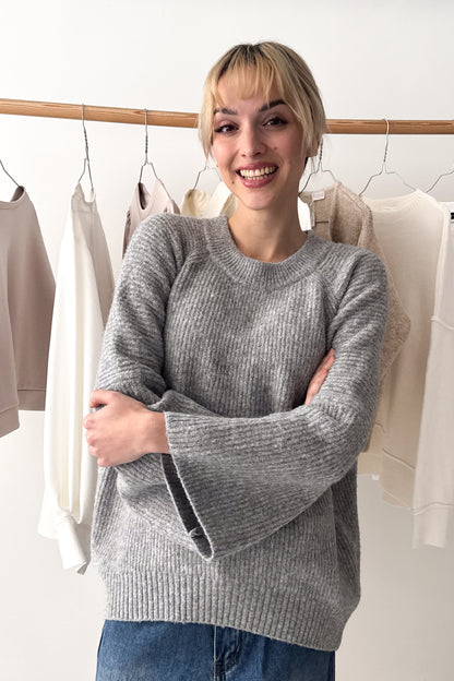 Oversize, kötött pulóver - szürke