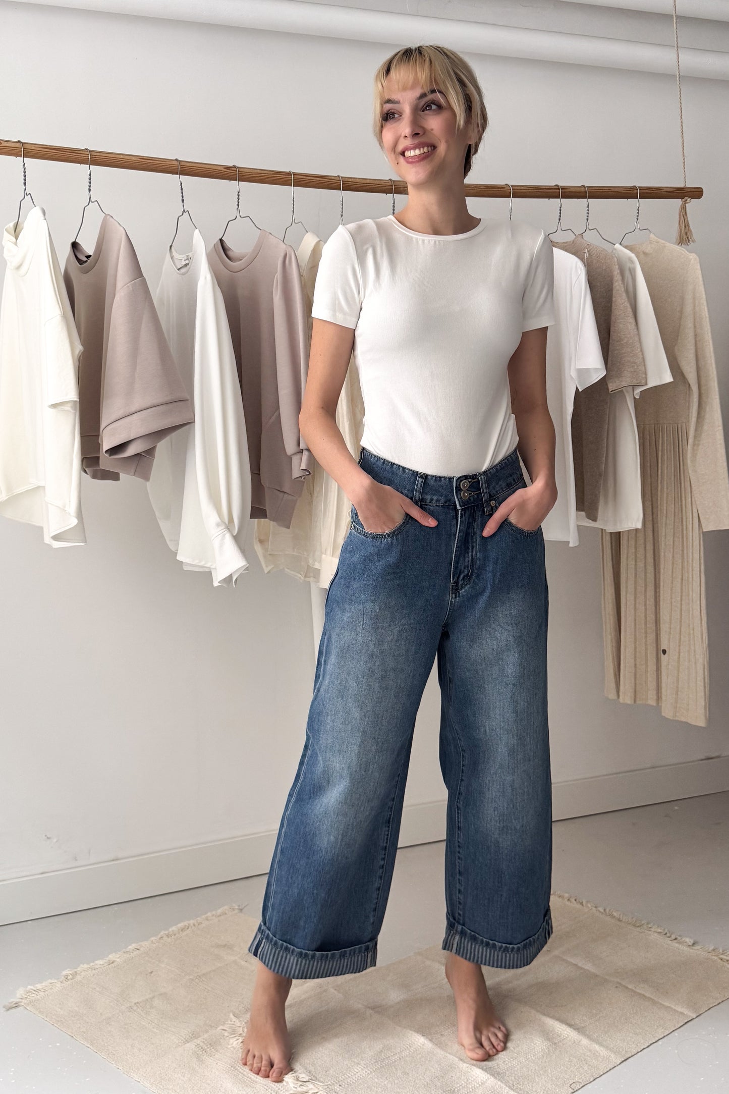 Ballon farmernadrág csíkos részletekkel