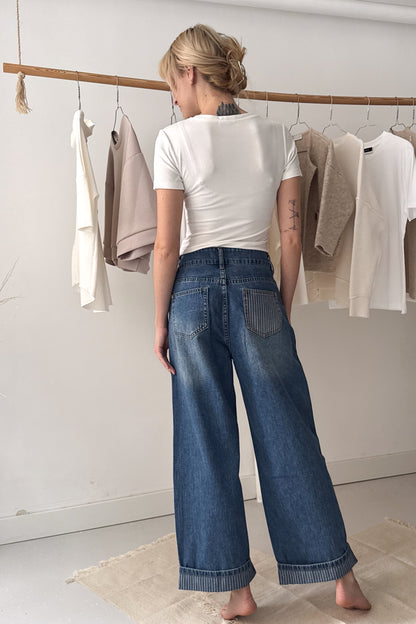 Ballon farmernadrág csíkos részletekkel