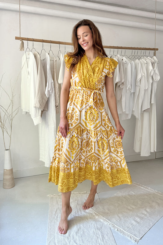 Yellow patterned cotton dress