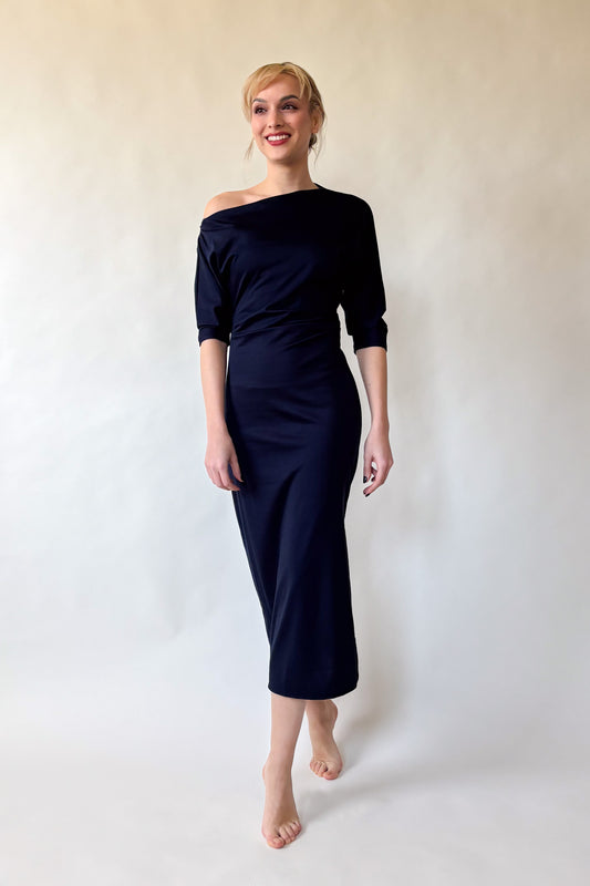 Éjkék, félvállas ruha