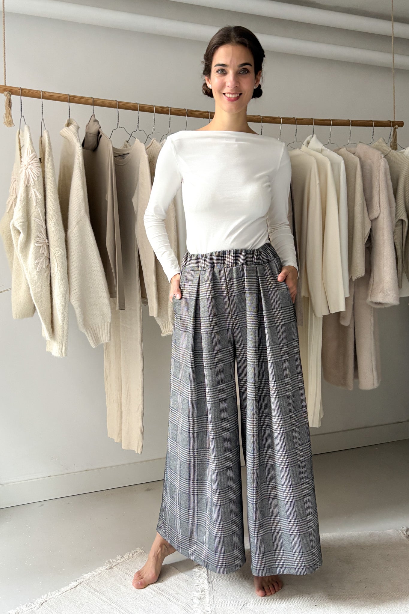 Elöl hajtásos nadrág - kockás