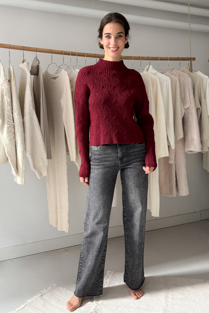 Bordáskötött pulóver - bordó