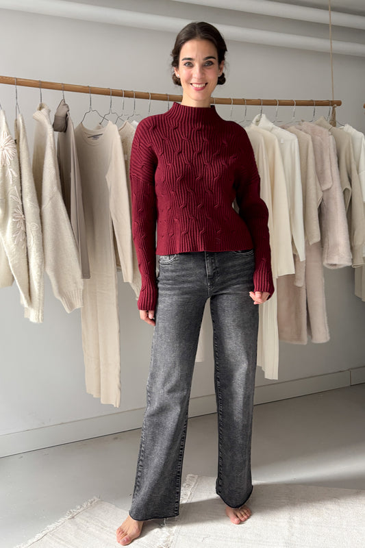 Bordáskötött pulóver - bordó