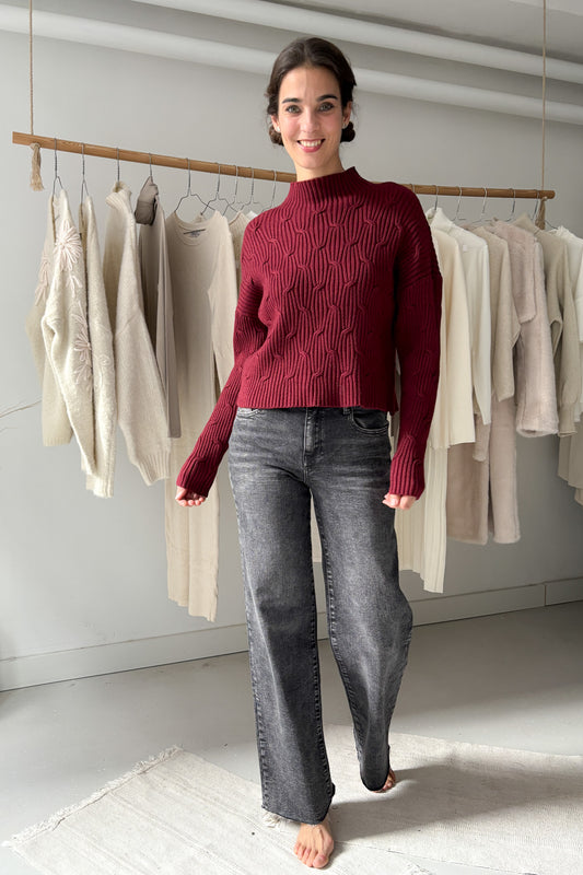 Bordáskötött pulóver - bordó