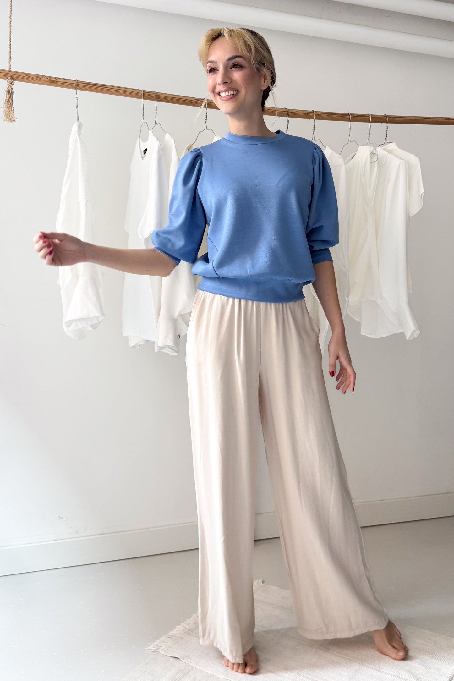 Puffos ujjú felső - kéknefelejcs