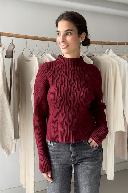Bordáskötött pulóver - bordó