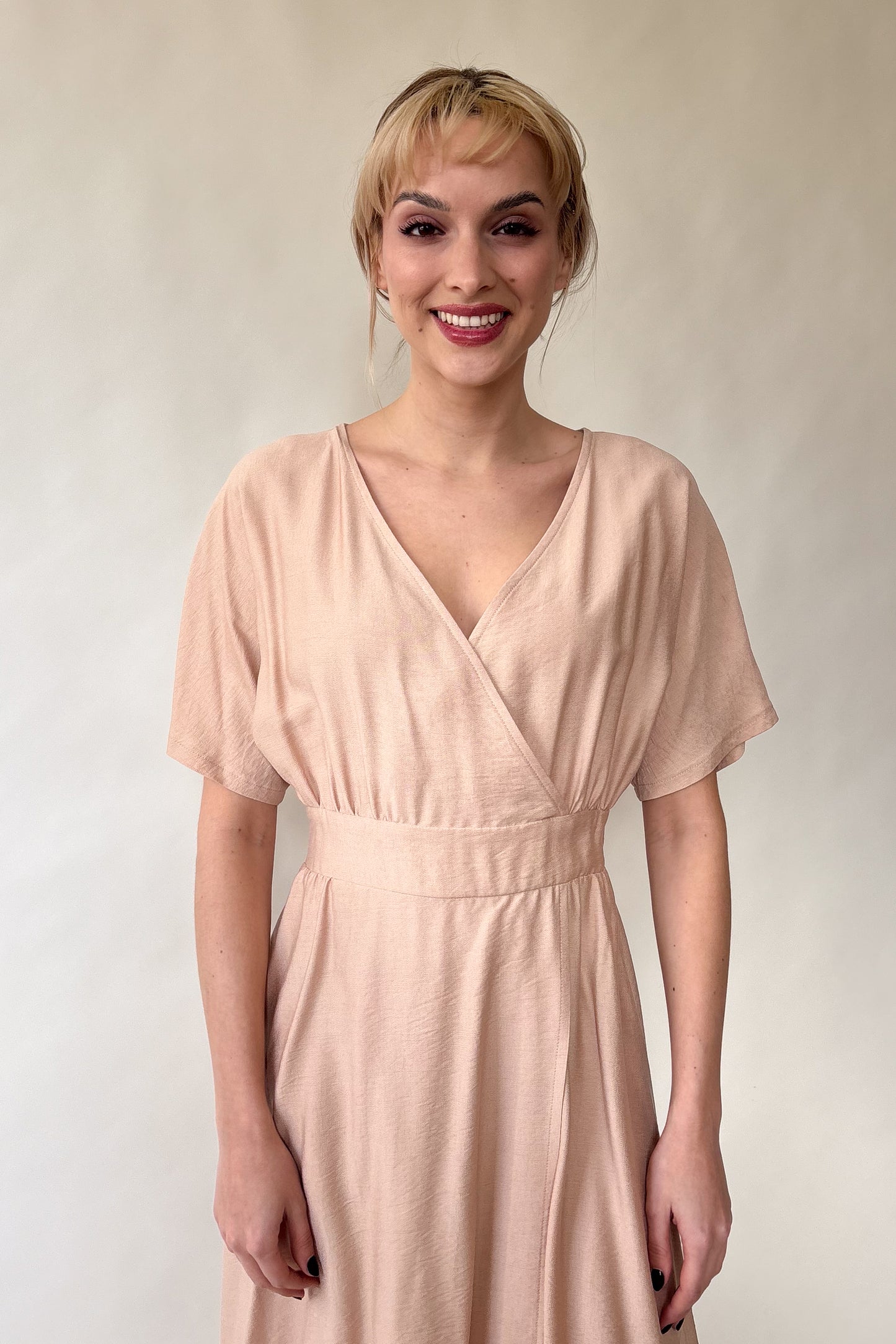 Powder-colored midi dress