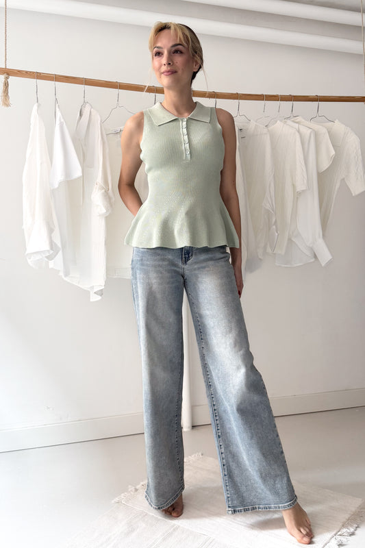 Pisztáciazöld peplum felső