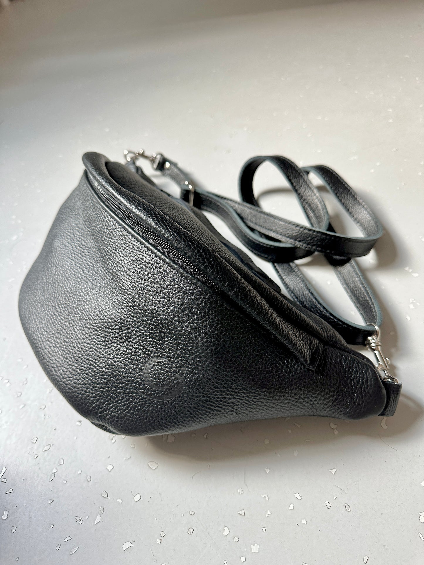 Oversize bőr övtáska - fekete