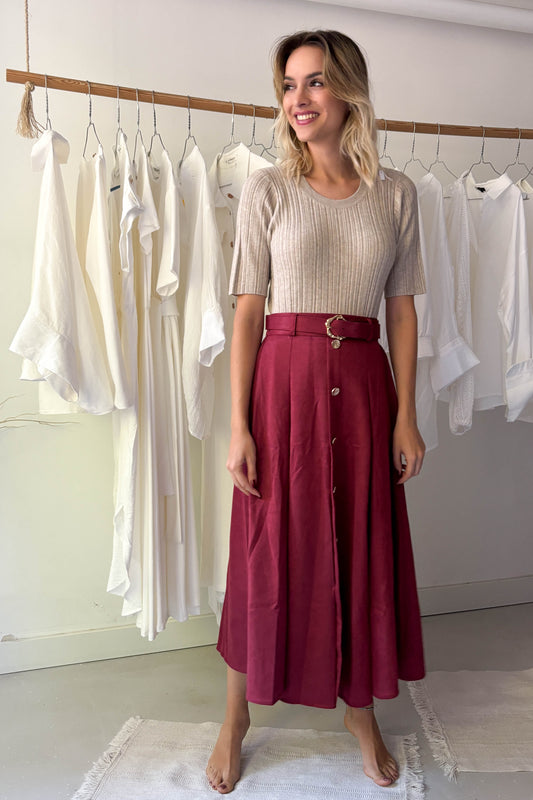 Arany gombos midi szoknya-bordó