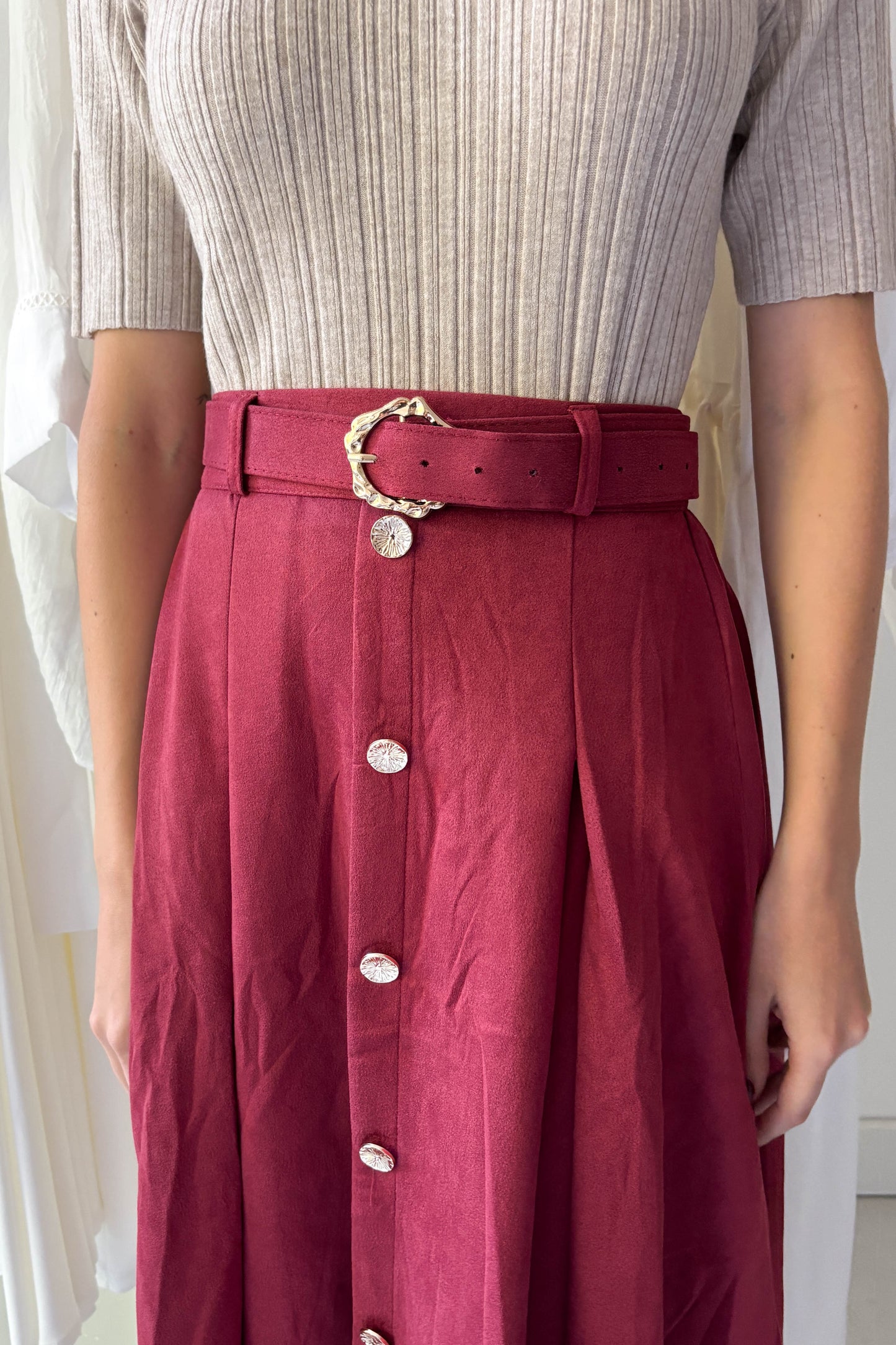 Arany gombos midi szoknya-bordó