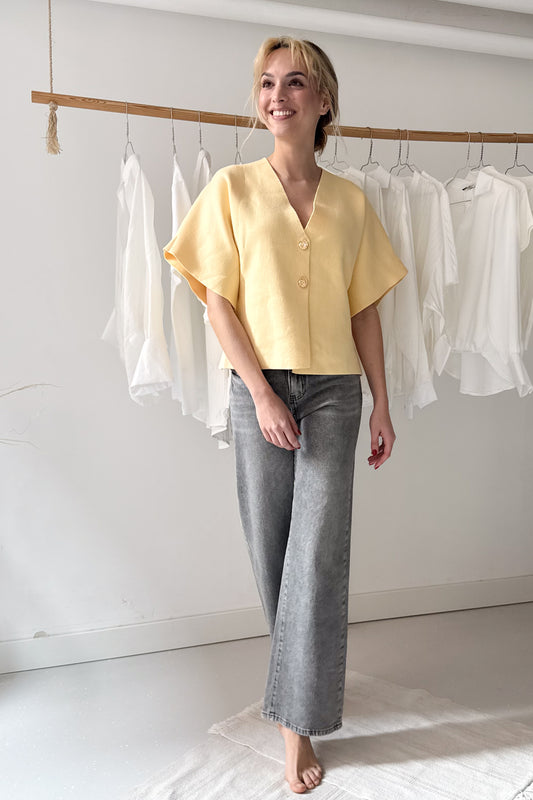 Egybeszabott vállú kardigán-vaníliasárga