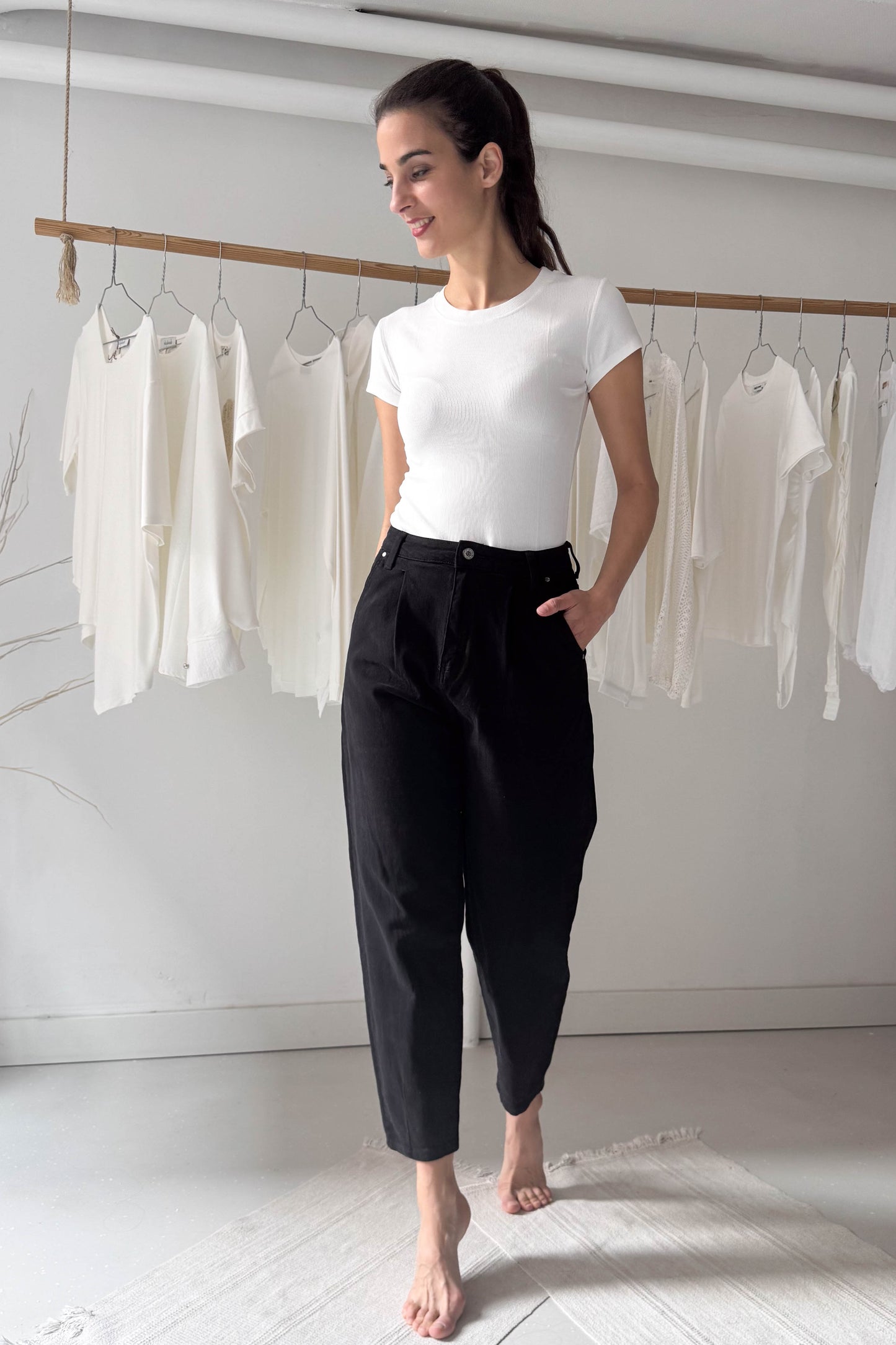 Laza szabású farmernadrág-fekete